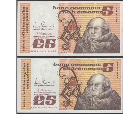 Central Bank of Ireland, £5 (2), 1991 and 1993, prefixes GCG and GKG, £5 (12), quantities of all four possible dates, £10 (6)