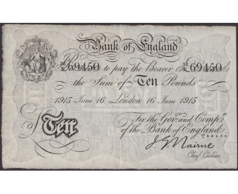 Bank of England, John G. Nairne, £10, London, 16 June 1915, serial number 33/K 69450, small hand stamped numeral on reverse, 