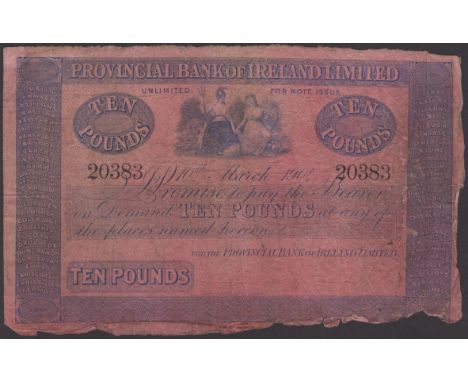 Provincial Bank of Ireland Ltd, £10, 10 March 1904, serial number 20383, very good, but a presentable example of the first da