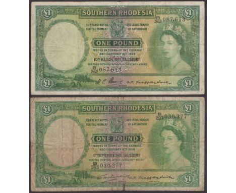 Southern Rhodesia Currency Board, £1, 10 March 1954, serial number B/262 087613, Flemming and Grafferty-Smith signatures, als