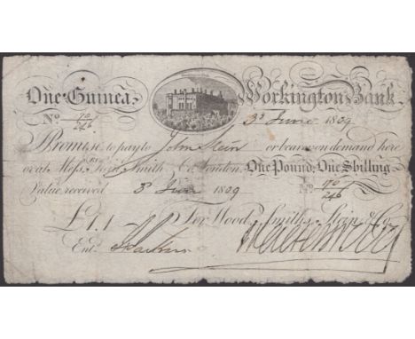 Workington Bank, for Wood, Smiths, Stein & Co., 1 Guinea, 3 June 1809, serial number 170/246, Wood signature, pressed, and wi