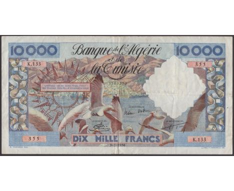 Banque de l’Algerie et de la Tunisie, 10,000 Francs, 9 March 1956, serial number K.133 355, original very fine  TBB B204, Pic