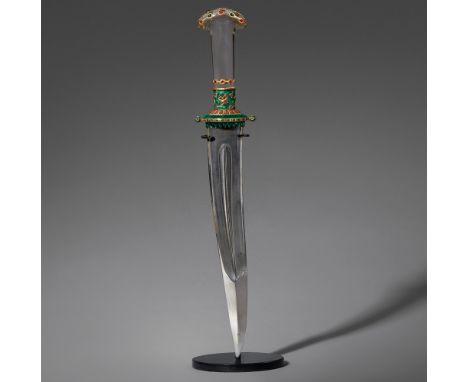   Zeremonialdolch (kanjar). Indien, Deccan, Hyderabad  Der Griff aus makellosem Bergkristall, dieser und der Handschutz beset