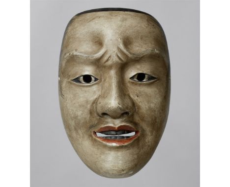   No-Maske vom Typ Waka-otoko. Holz, bemalt. Edo-Zeit  Maske eines jungen Mannes mit zusammengezogenen Brauen und ansteigende