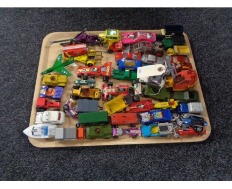 A tray of playworn diecast vehicles - Corgi Major excavator, Matchbox racing cars and aircraft 