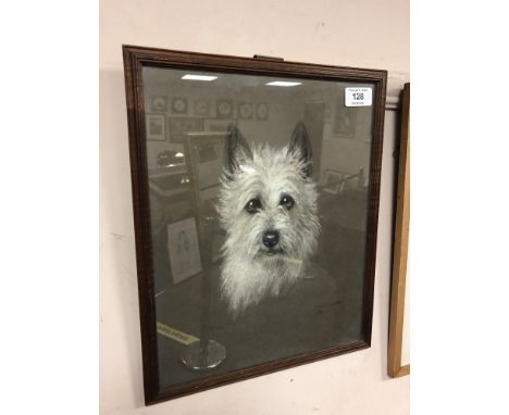 J. G. Fullerton : Binty (Portrait of a white-haired terrier), pastel study, signed, dated 1938, 33 cm x 27 cm, framed. 