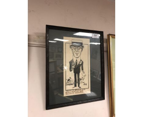 Joseph Foreman (Bos) : Portrait of a gentleman smoking a pipe with athletes running beyond, pen and ink study, signed "Bos", 
