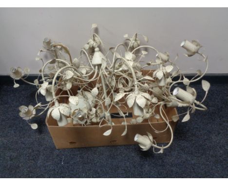 Four six-way metal light fittings 