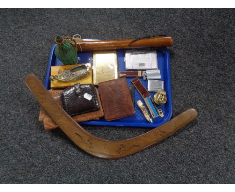 A tray of truncheon's, boomerangs, pocket lighters, precision measure, cigarette cases, etc 