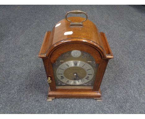 A mahogany cased Tempus Fugit eight day Westminster chiming mantel clock, retailed by Northern Goldsmiths, Newcastle Upon Tyn