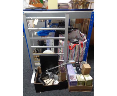 Two boxes of baby monitor, telephone set, angle poise lamp, cork screws, digital camera, heated towel rail 