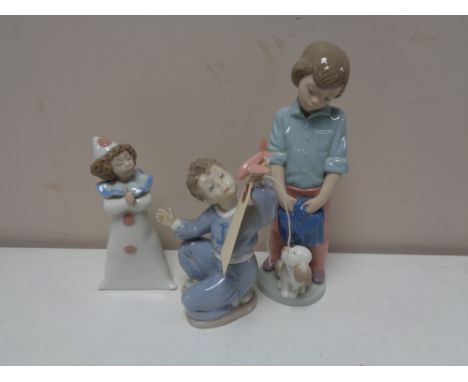 Three Nao figures, boy with plane etc 