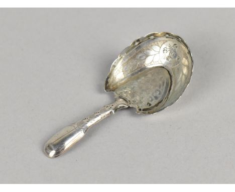 A Georgian Silver Caddy Spoon by Thomas Bartleet, Birmingham Hallmark, with Horse Hoof Shaped Bowl and Engraved Decoration, 8