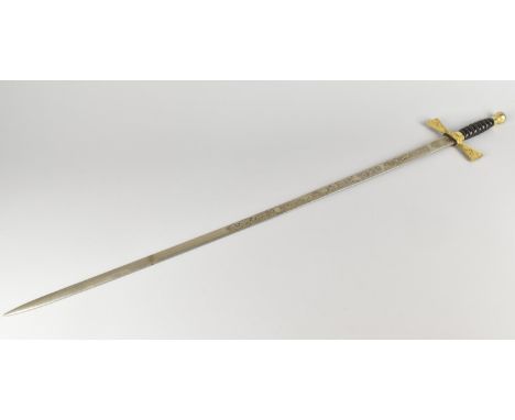 A Late 20th Century Wilkinson Sword Ceremonial Sword with Engraved Blade Decorated with Medieval Knights