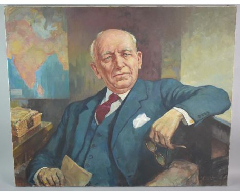 A Large Mounted but Unframed Portrait of a Seated Businessman Signed and Dated Bottom Right, 76 X 64cm