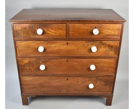 A Late 19th Century Mahogany Bedroom Chest of Two Short and Three Long Drawers with White Ceramic Handles, 107cm Wide