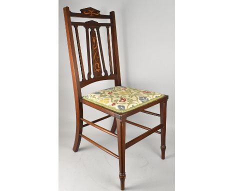 An Edwardian Inlaid Mahogany Framed Side Chair with Tapestry Pad Seat in the Manner of Shapland and Petter