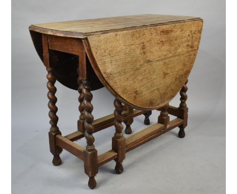 A Mid 20th Century Oak Barley Twist Oval Top Drop leaf Gate Leg Table, 89cm Wide