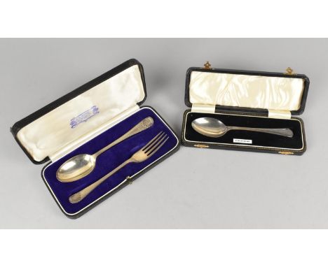 A Cased Silver Fork and Spoon Set, London Hallmark Together with a Cased Sterling Silver Spoon, 86g