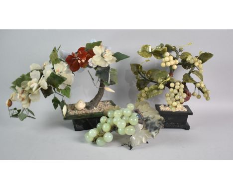 A Collection of Oriental Jade and Stone Effect Bonsai Trees and Fruit