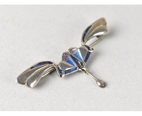 A Silver and Enamel Art Nouveau Style Brooch with Dropper, 5cm wide