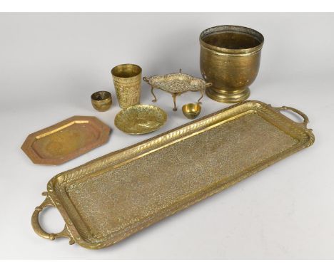 An Engraved Tray, Beaker, Bowls , Planter etc.