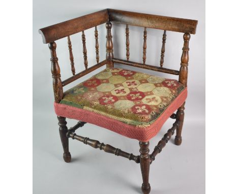 A Late 19th Century Childs Corner Chair with Tapestry Upholstery and Spindle Back, 56cm Square and 50cm High