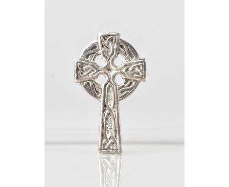 A Silver Celtic Cross Brooch, 4cm Long