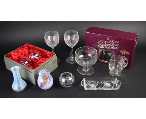 A Collection of Glass to Comprise Norwegian Fossheim Glass Globular Vase, Caithness Vases, Royal Albert Wine Glasses etc