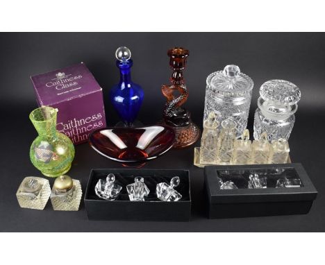 A Collection of Various Glass to Comprise Mid/Late 20th Century Dressing Table Candle Stick Modelled with Dolphin Support, Re
