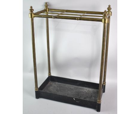 A Late Victorian/Edwardian Brass and Iron Six Division Stick Stand with Vase Finials, 41x23x58cm High
