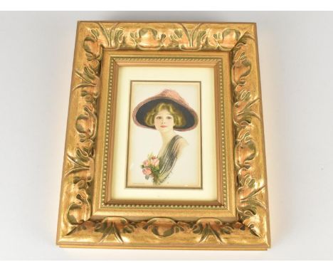 A Gilt Framed Portrait Postcard, Constance, Subject 9x13cm, the Frame with Acanthus Moulding