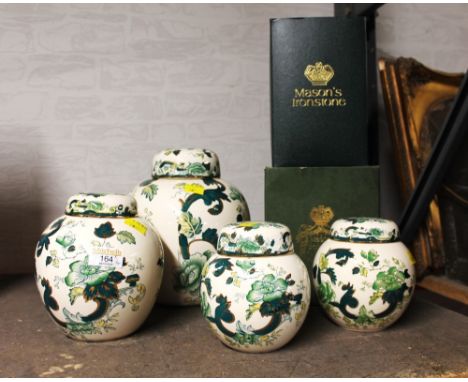 Four graduating Masons Chartreuse lidded ginger jars with two boxes