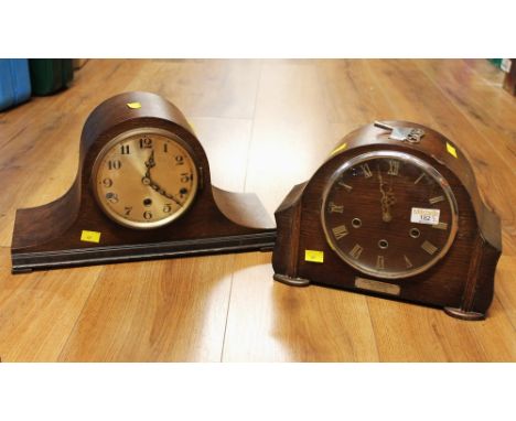 Smith's Art Deco mantel clock with key, inscribed to J Williamson Jubilee Celebration Special Prize 1955 and another mantel c