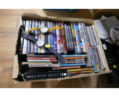 Two Timex watches and a box of CD's and DVD's