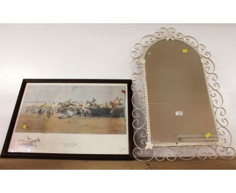White metal framed mirror and print "The Grand National The Canal Turn"