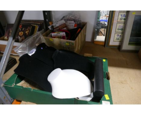 Two boxes of jewellery making equipment, tools, gift bags, craft supplies, jewellery display busts etc