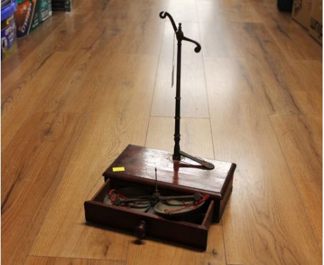 Balance scales, dismantled into mahogany drawer