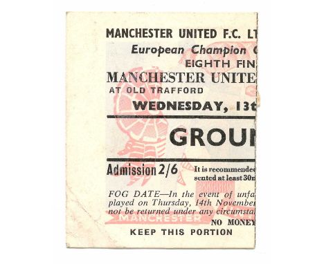 Manchester United v Dukla Prague European Cup Ticket Manchester United Ticket for the home European Cup tie v Dukla Prague 13