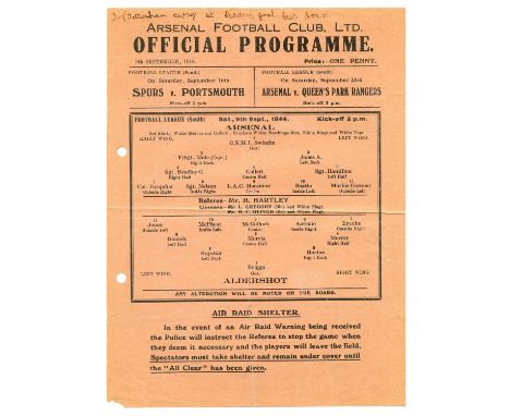 Mixed 1940's Football Programmes Liverpool v Wolverhampton Wanderers 7th December 1946, Arsenal v Aldershot 9th September 194