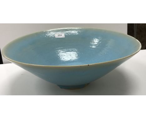 A Rupert Spira turquoise glazed fruit bowl of conical form, bearing impressed mark to base, 41.8 cm diameter x 14.3 cm high C
