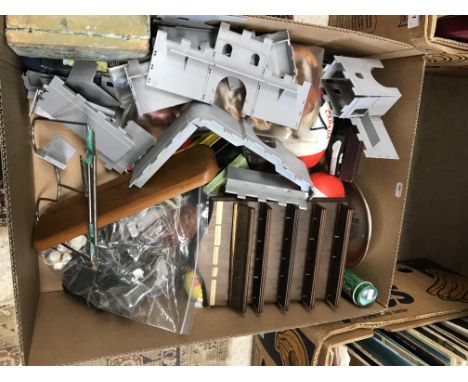 A box of sundry items to include a pair of Royal Brierley wine glasses (boxed), various collector's thimbles to include Royal