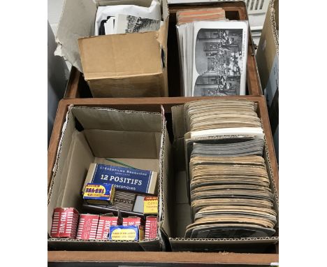 A Tru-Vue film viewer and 24 various films, a box of Diapositive Stereoscope slides and another box similar, three various ca