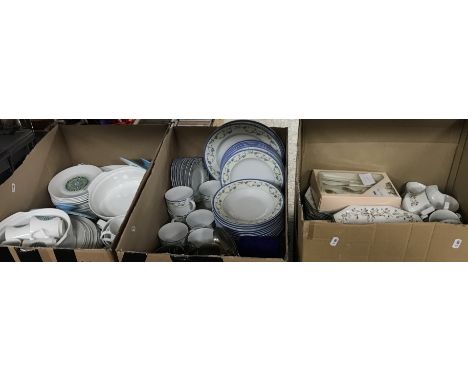 A box containing a J G Meakin Studio part dinner service, including tureens, etc., a box containing a Johnson Brothers "La Ro