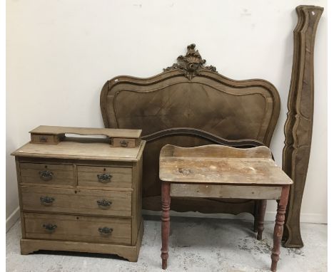 A walnut bedstead in the Louis XV taste (for renovation), 200 cm long x 150 cm wide x 160 cm high, together with a late Victo