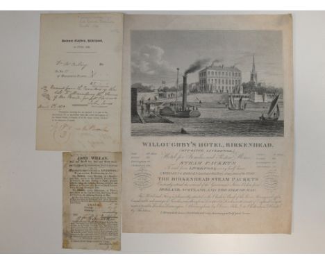Ephemera. Liverpool interest. Including a stage coach ticket, lithograph, manuscript inventory, John Wilkes certificates, Ton