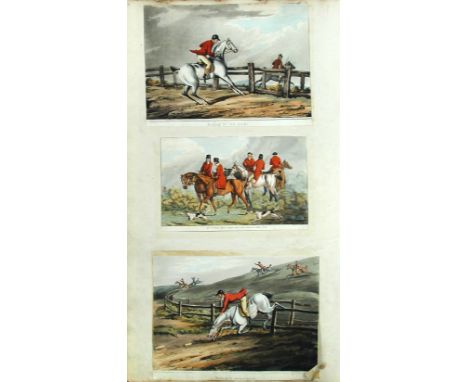 A collection of mounted engravings, lithographs and etchings, mostly amusing hunting or sporting scenes, some military subjec