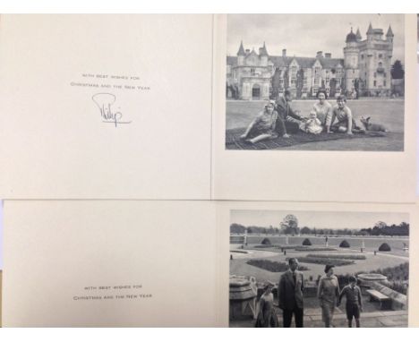 A collection of 36 Christmas cards signed by HRH The Duke of Edinburgh, earliest dated 1955, also to include a Giles cartoon 