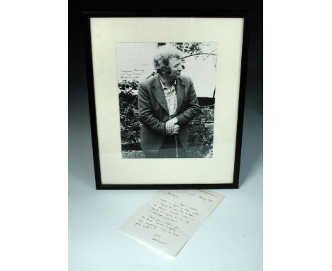 Seamus Heaney, a signed photograph of Heaney leaning on his stick, inscribed 'Seamus Heaney for Roy Davids February 1981', to