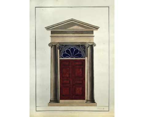 Architectural Drawings', twelve drawings of architectural details, few coloured, by J. Matthews, 1845, large 4to, bound with 
